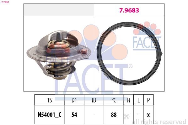 EPS 1.879.997 FACET Opening Temperature: 88°C, 54mm D1: 54mm Thermostat, coolant 7.7997 buy