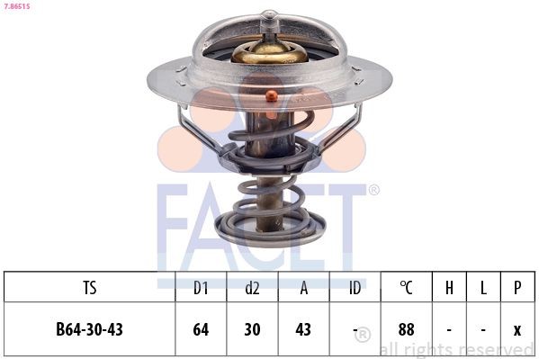 FACET 7.8651S Engine thermostat Opening Temperature: 88°C, 64mm, without gasket/seal