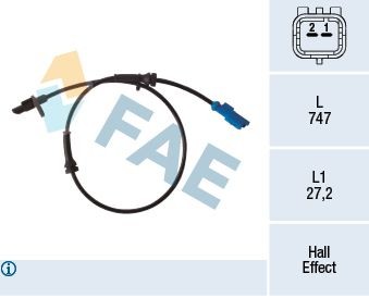 FAE with cable, Hall Sensor, 2-pin connector, 747mm Number of pins: 2-pin connector Sensor, wheel speed 78333 buy