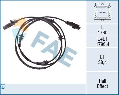 FAE Hall Sensor, 2-pin connector, 1760mm Number of pins: 2-pin connector Sensor, wheel speed 78518 buy