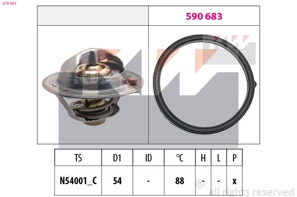 KW 579 997 Engine thermostat Opening Temperature: 88°C, 54mm