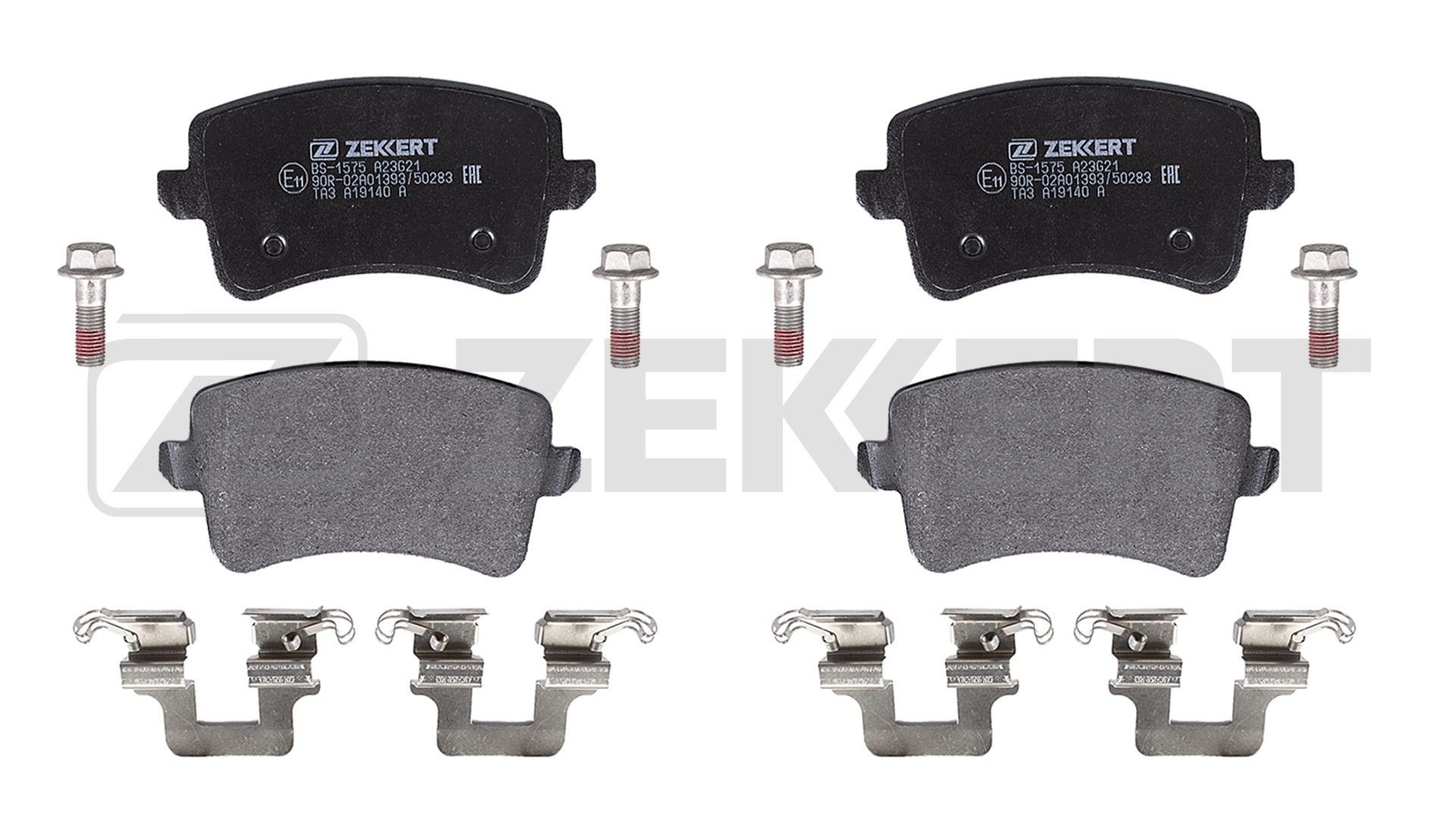 Brake pad ZEKKERT Rear Axle, not prepared for wear indicator, with brake caliper screws - BS-1575