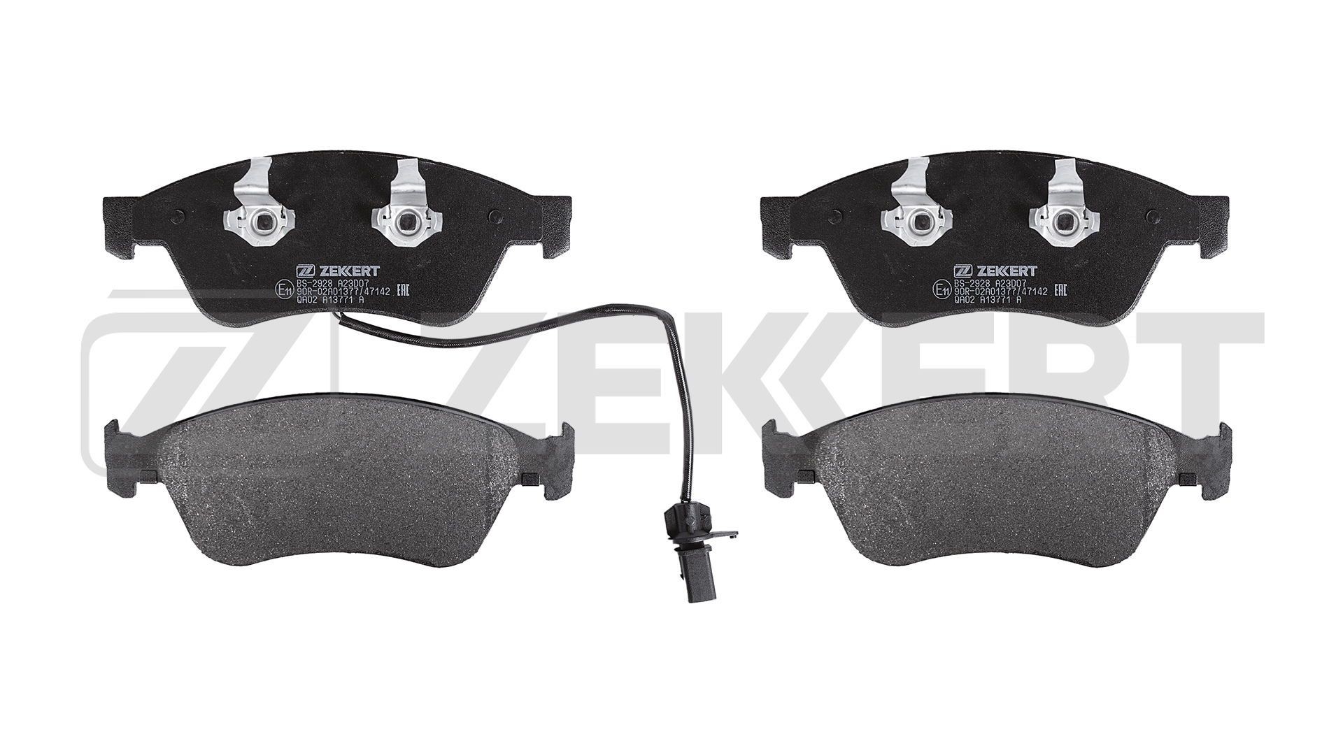 Set of brake pads ZEKKERT Front Axle, with integrated wear sensor, with piston clip - BS-2928