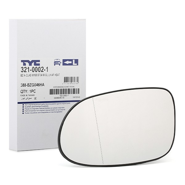 TYC 321-0002-1 Wing mirror glass MERCEDES-BENZ A-Class 2013 in original quality