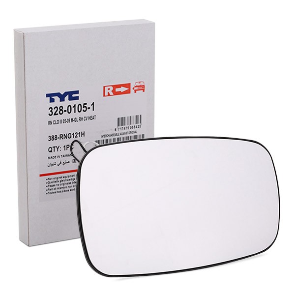 TYC 328-0105-1 Mirror Glass, outside mirror Right