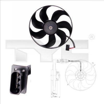 TYC 802-0009 Fan, radiator for vehicles without air conditioning, Ø: 345 mm, 120W, without radiator fan shroud
