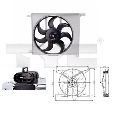 825-0003 TYC Cooling fan OPEL for vehicles with air conditioning, Ø: 360 mm, 230W, with radiator fan shroud