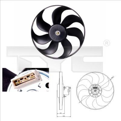 TYC 837-0010 Fan, radiator for vehicles without air conditioning, Ø: 345 mm, 210W, without radiator fan shroud