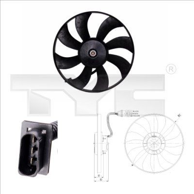 837-0021 TYC Cooling fan SKODA Ø: 385 mm, 250W, without radiator fan shroud, with load resistor
