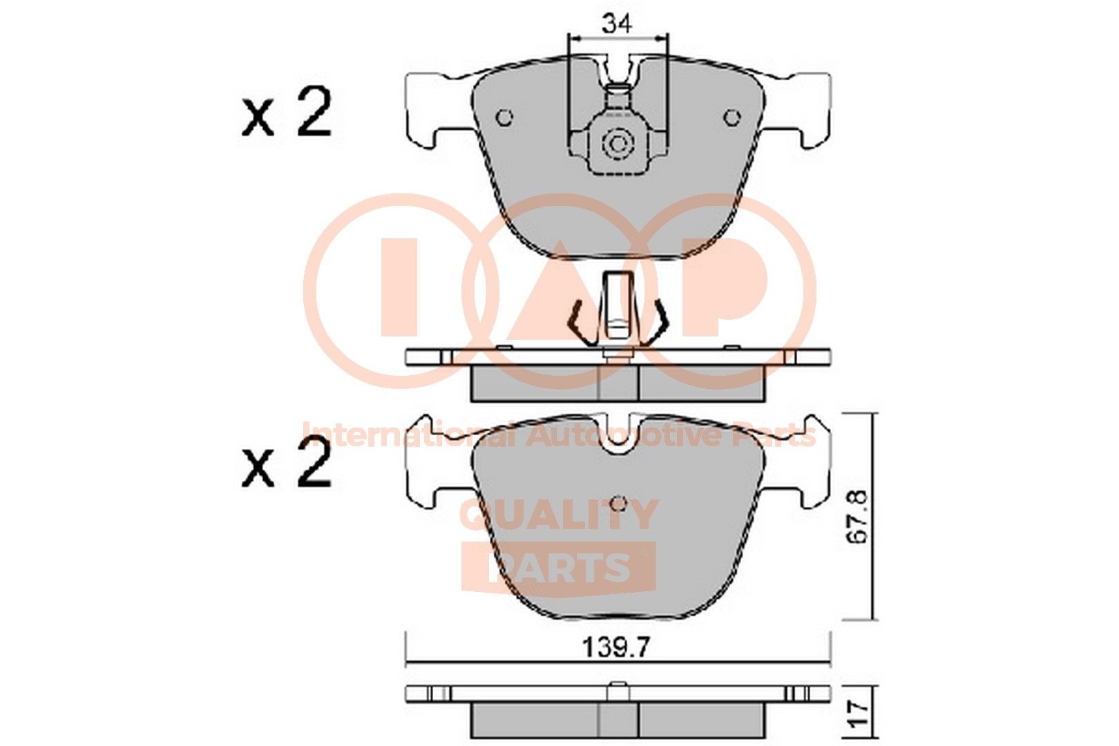 IAP QUALITY PARTS Rear Axle Height 1: 67,8mm, Width 1: 139,7mm, Thickness 1: 17mm Brake pads 704-51151P buy