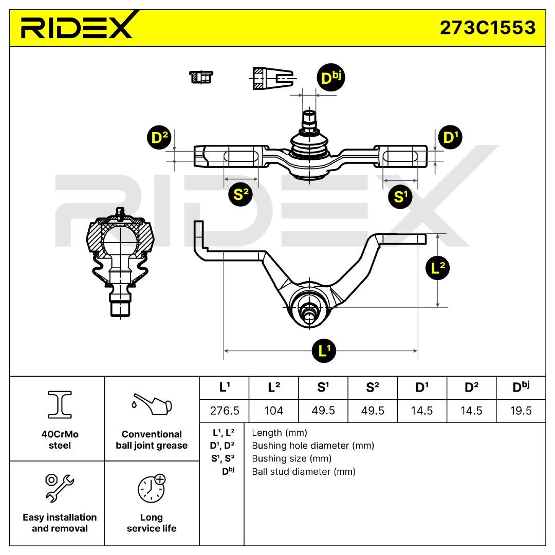 OEM-quality RIDEX 273C1553 Suspension control arm