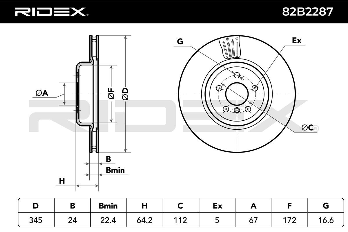 RIDEX Disque de frein BMW 82B2287 34206880079,34216860925 Disques de frein,Disque