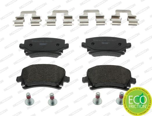 FDB1636 Set of brake pads FDB1636 FERODO prepared for wear indicator, with brake caliper screws, with accessories