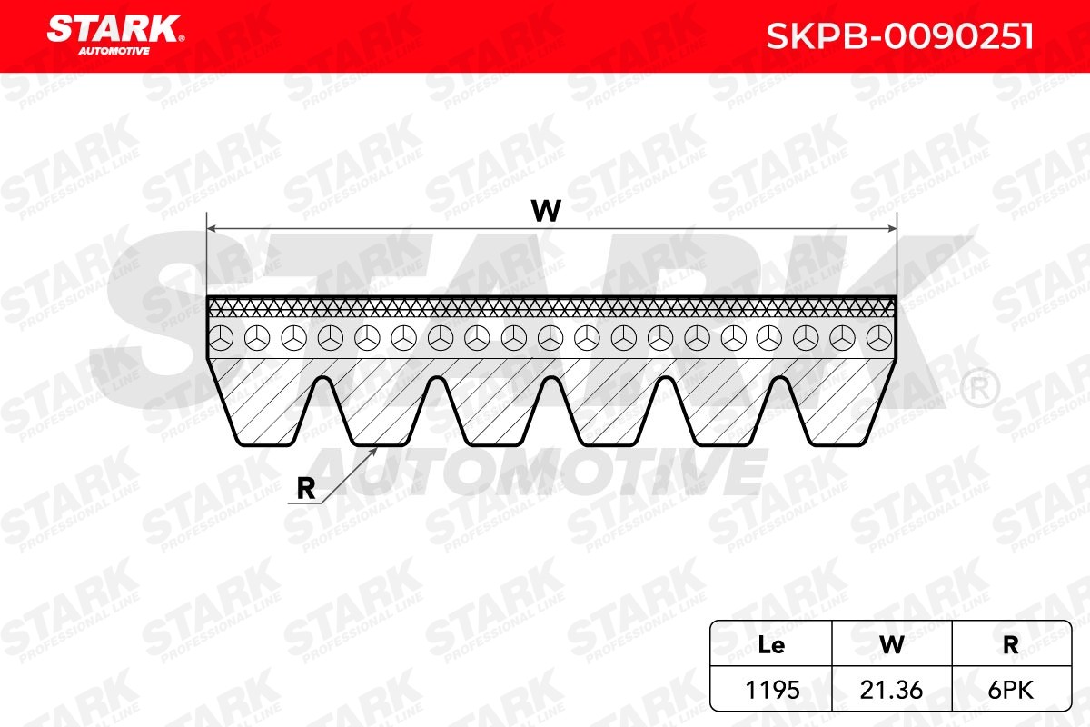 STARK SKPB-0090251 Aux belt 1195mm, 6, Polyester, EPDM (ethylene propylene diene Monomer (M-class) rubber)