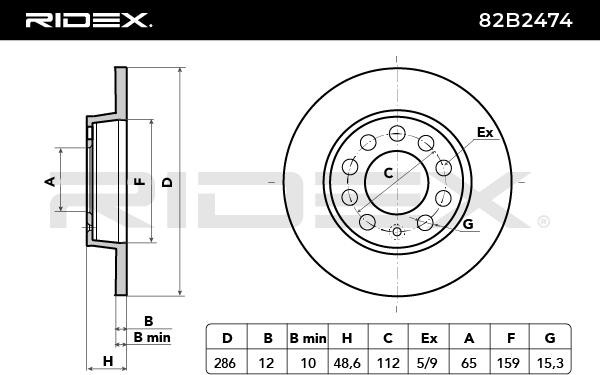 RIDEX 82B2474 Brake rotor Rear Axle, 286x12mm, 5x112, solid