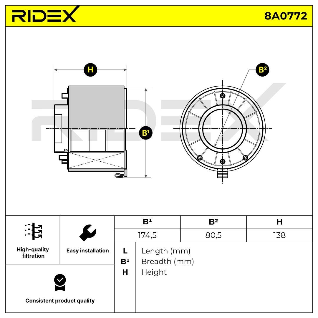 RIDEX Engine filter 8A0772 buy online