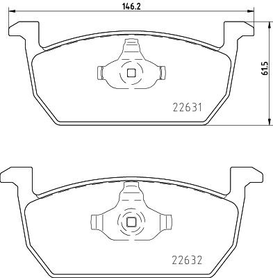 22631 HELLA not prepared for wear indicator Height: 61,5mm, Width: 146,2mm, Thickness: 17,7mm Brake pads 8DB 355 032-951 buy