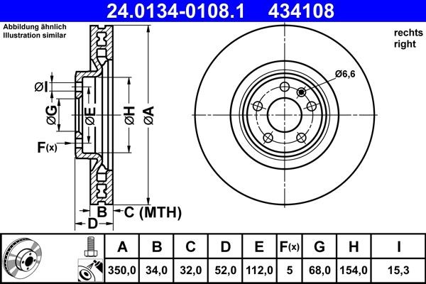 ATE Brake rotors 24.0134-0108.1 for Porsche Macan 95B