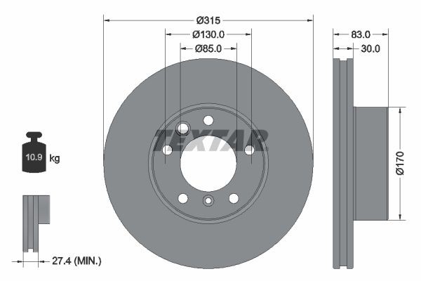TEXTAR 92304905 Brake disc 315x30mm, 05/07x130, internally vented, Coated, High-carbon
