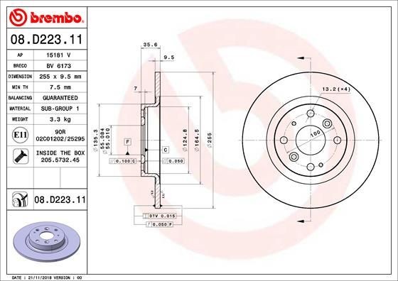 BREMBO 08.D223.11 Brake disc DA9L-26-251