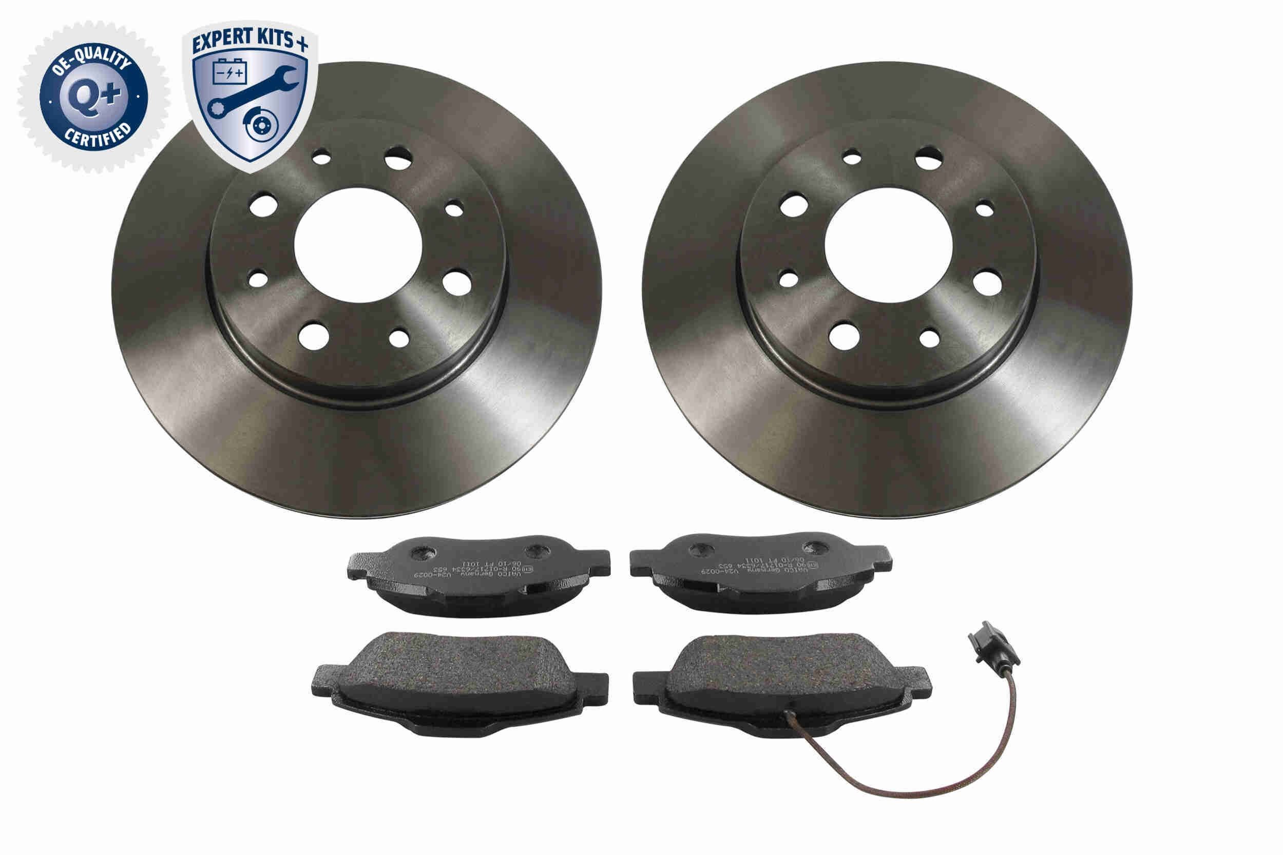 VAICO V24-1175 Brake discs and pads set Front Axle, internally vented, with brake pads, with integrated wear warning contact