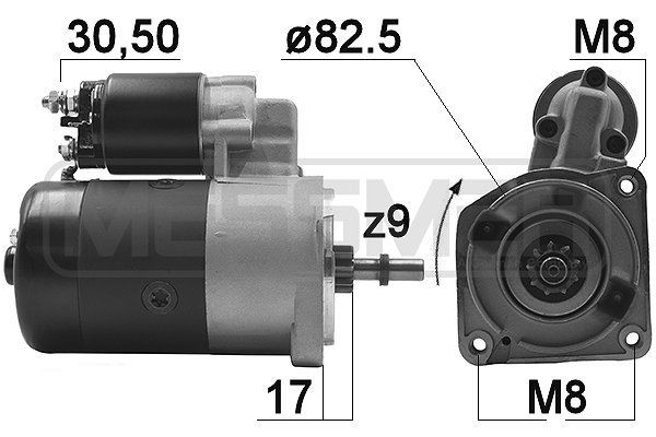 Starter motors ERA 12V, 0,95kW, Number of Teeth: 9, 30-50, Ø 83 mm - 220956A