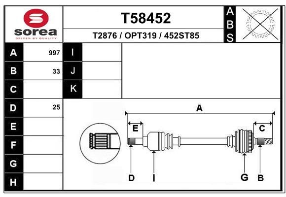 T2876 EAI T58452 Joint kit, drive shaft 5374044