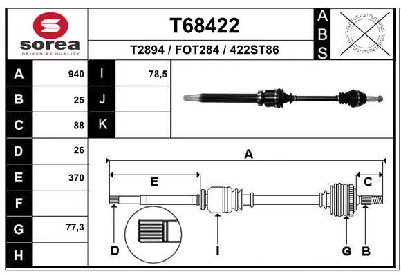T2894 EAI T68422 Joint kit, drive shaft 1805655