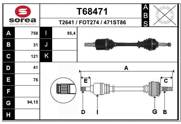 T2641 EAI 758mm, 94mm Length: 758mm, External Toothing wheel side: 31 Driveshaft T68471 buy