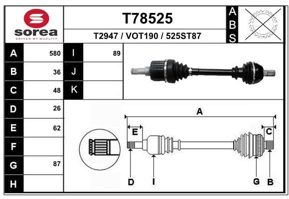 T2947 EAI T78525 Joint kit, drive shaft 36001448