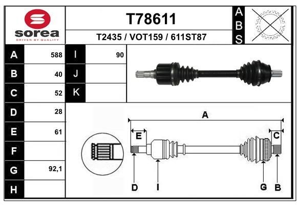 T2435 EAI T78611 Joint kit, drive shaft 36011295