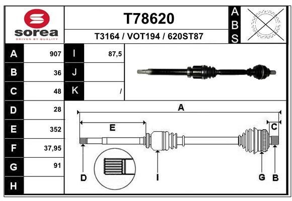 T3164 EAI T78620 Joint kit, drive shaft 36001181
