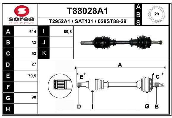 T2952A1 EAI T88028A1 Drive shaft 46 86 655