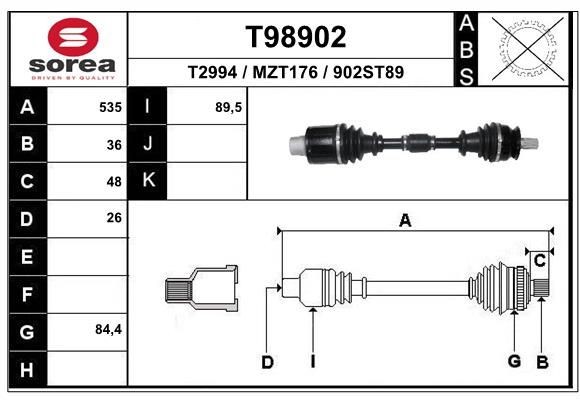 T98902 EAI T2994 Drive shaft 535mm, 84mm for MAZDA 3 ▷ AUTODOC 