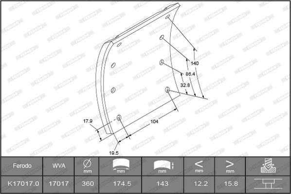 FERODO K17017.0-F3661 Bremsbelagsatz, Trommelbremse für MAN G LKW in Original Qualität