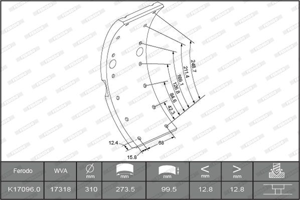 FERODO Brake Lining Kit, drum brake K17096.0-F3653 for IVECO Daily