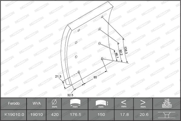 19010 FERODO PREMIER K19010.0-F3658 Brake Lining Kit, drum brake 1808 124