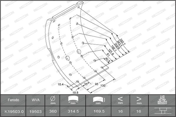19503 FERODO PREMIER K19503.0-F3653 Brake Shoe Set 190 6361