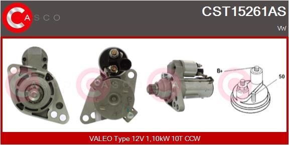 CASCO CST15261AS Starter motor 12V, 1,10kW, Number of Teeth: 10, CPS0131, M8, Ø 76 mm