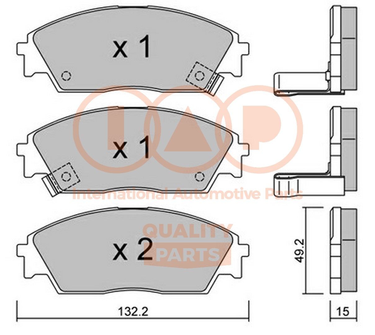 IAP QUALITY PARTS Front Axle Height 1: 49,4mm, Width 1: 132,2mm, Thickness 1: 15mm Brake pads 704-06012P buy