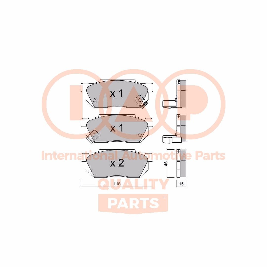 IAP QUALITY PARTS Front Axle Height 1: 45mm, Width 1: 116mm, Thickness 1: 15mm Brake pads 704-06013P buy