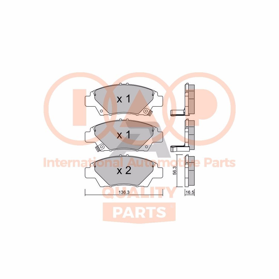 IAP QUALITY PARTS Front Axle Height 1: 56,3mm, Width 1: 136,3mm, Thickness 1: 16,5mm Brake pads 704-06082P buy