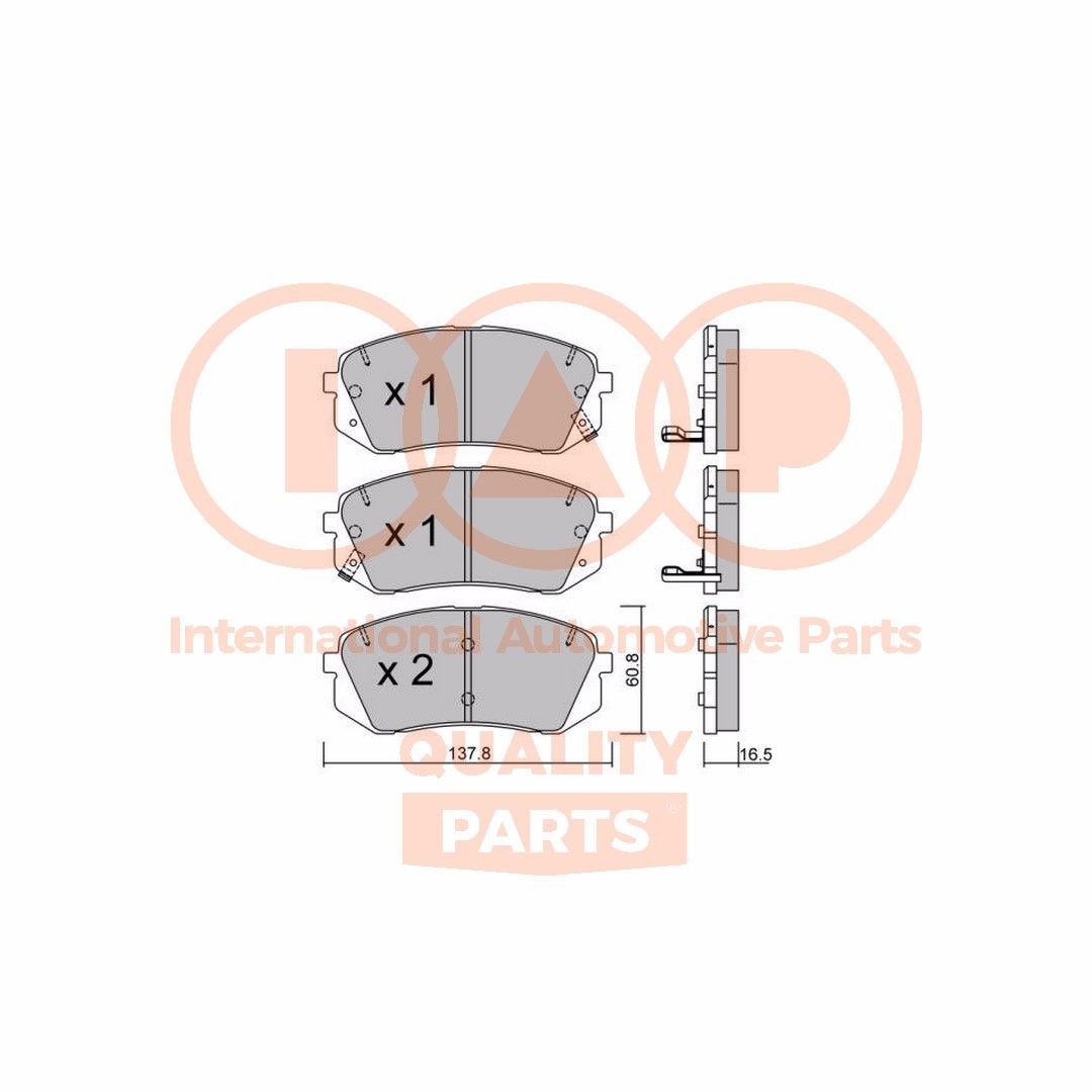 IAP QUALITY PARTS Front Axle Height 1: 60,8mm, Width 1: 137,8mm, Thickness 1: 16,5mm Brake pads 704-07002P buy