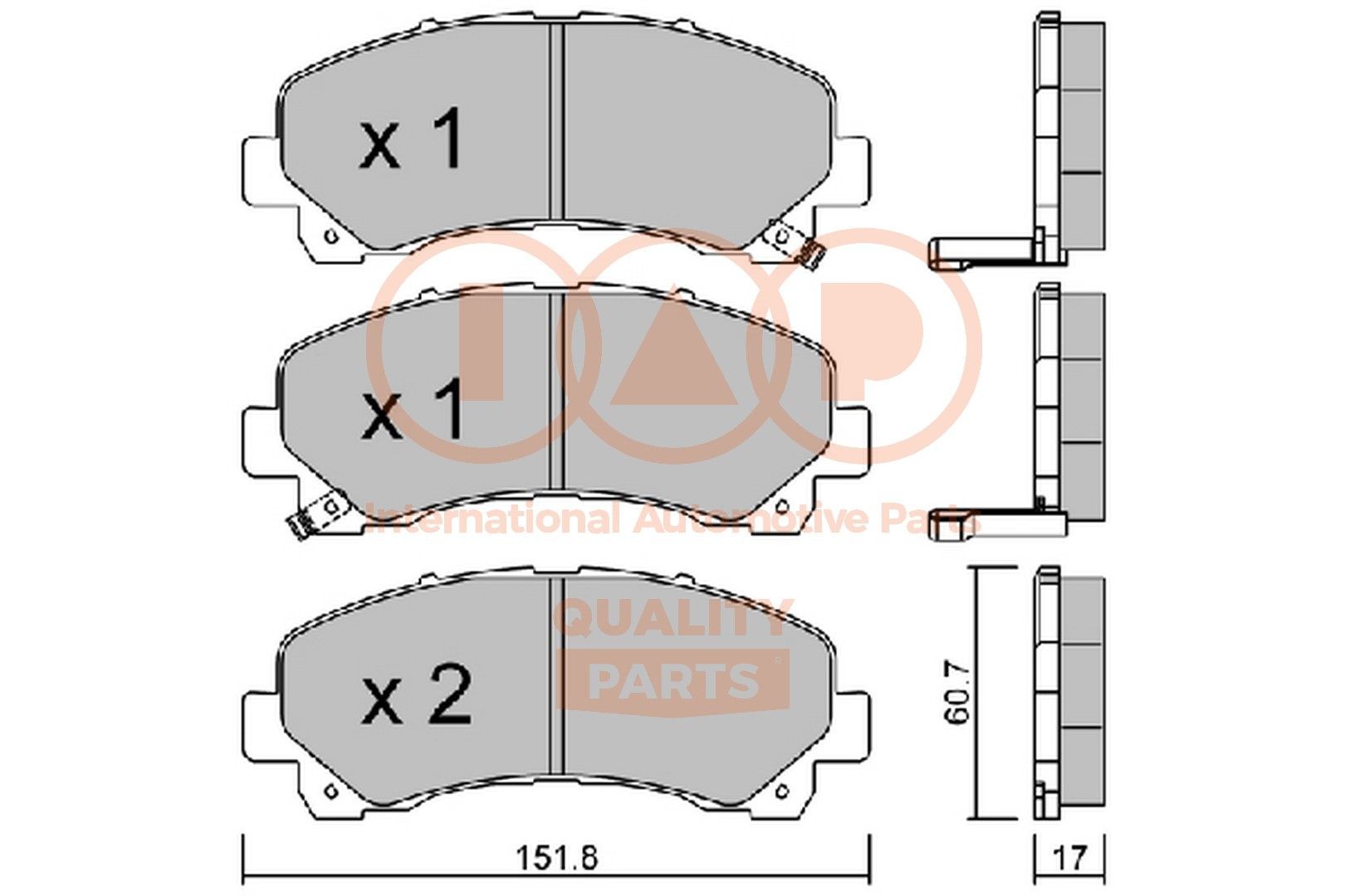 IAP QUALITY PARTS Front Axle Height 1: 60,7mm, Width 1: 151,8mm, Thickness 1: 17mm Brake pads 704-09023P buy