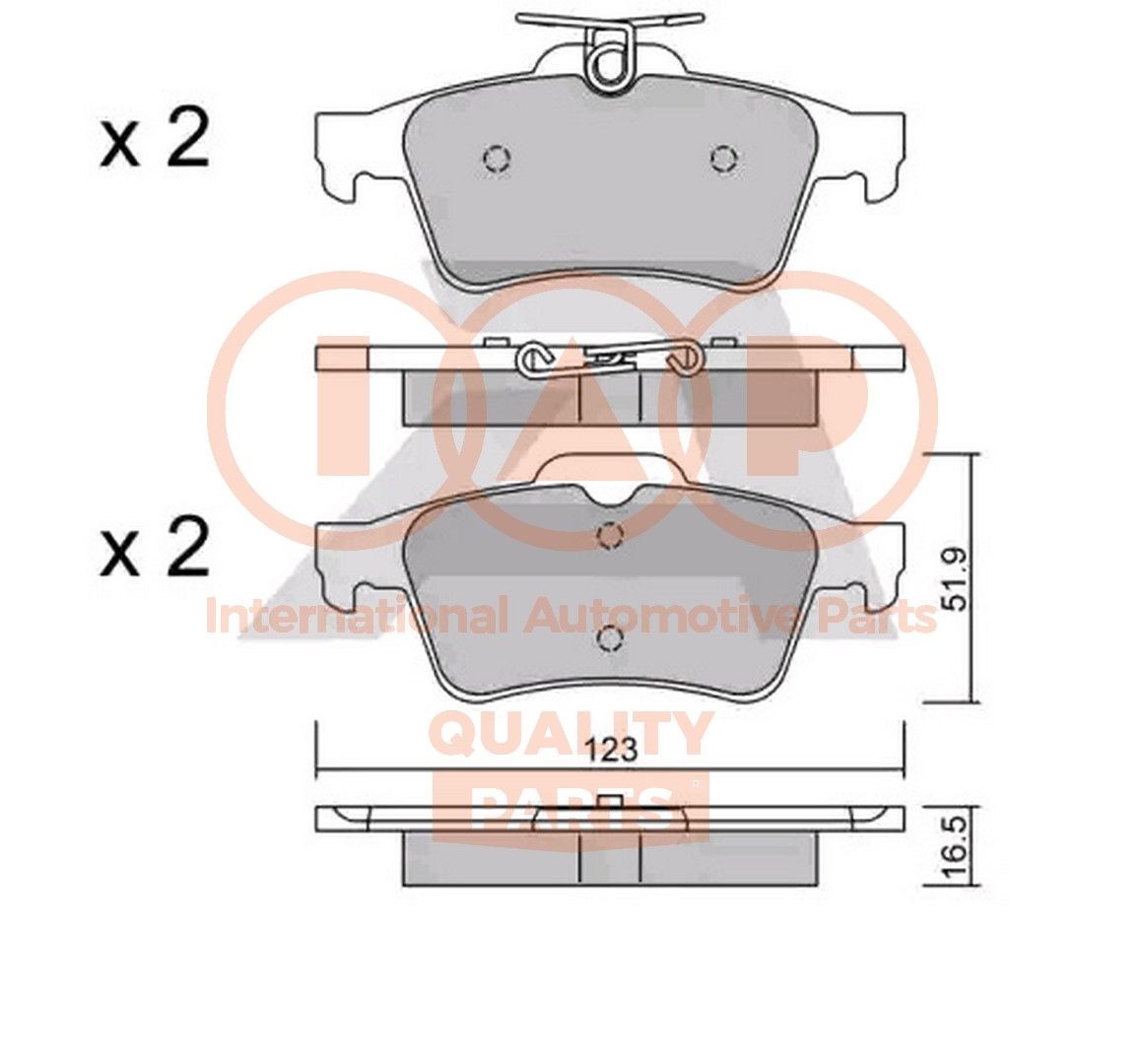 IAP QUALITY PARTS Rear Axle Height 1: 51,9mm, Height 2: 51,9mm, Width 1: 123mm, Width 2 [mm]: 123mm, Thickness 1: 16,5mm, Thickness 2: 16,5mm Brake pads 704-11028P buy