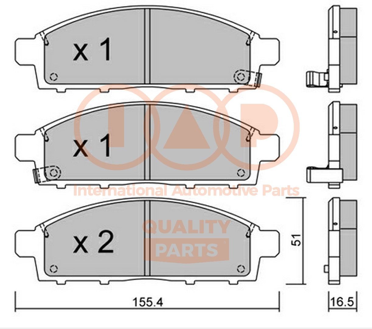 IAP QUALITY PARTS Front Axle Height 1: 51mm, Width 1: 155,4mm, Thickness 1: 16,5mm Brake pads 704-12034P buy
