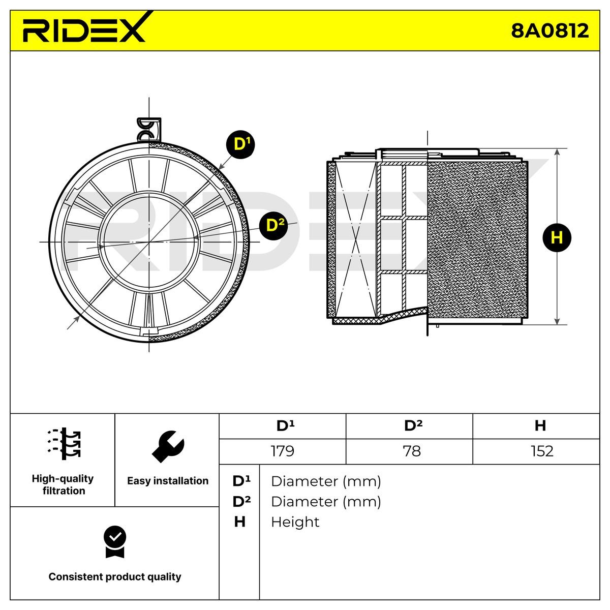 RIDEX Engine filter 8A0812 buy online