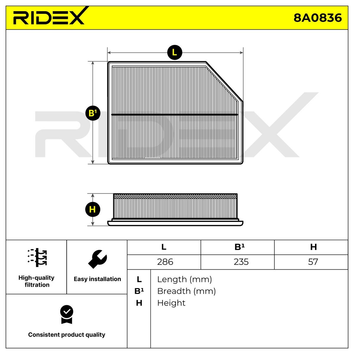 OEM-quality RIDEX 8A0836 Engine filter