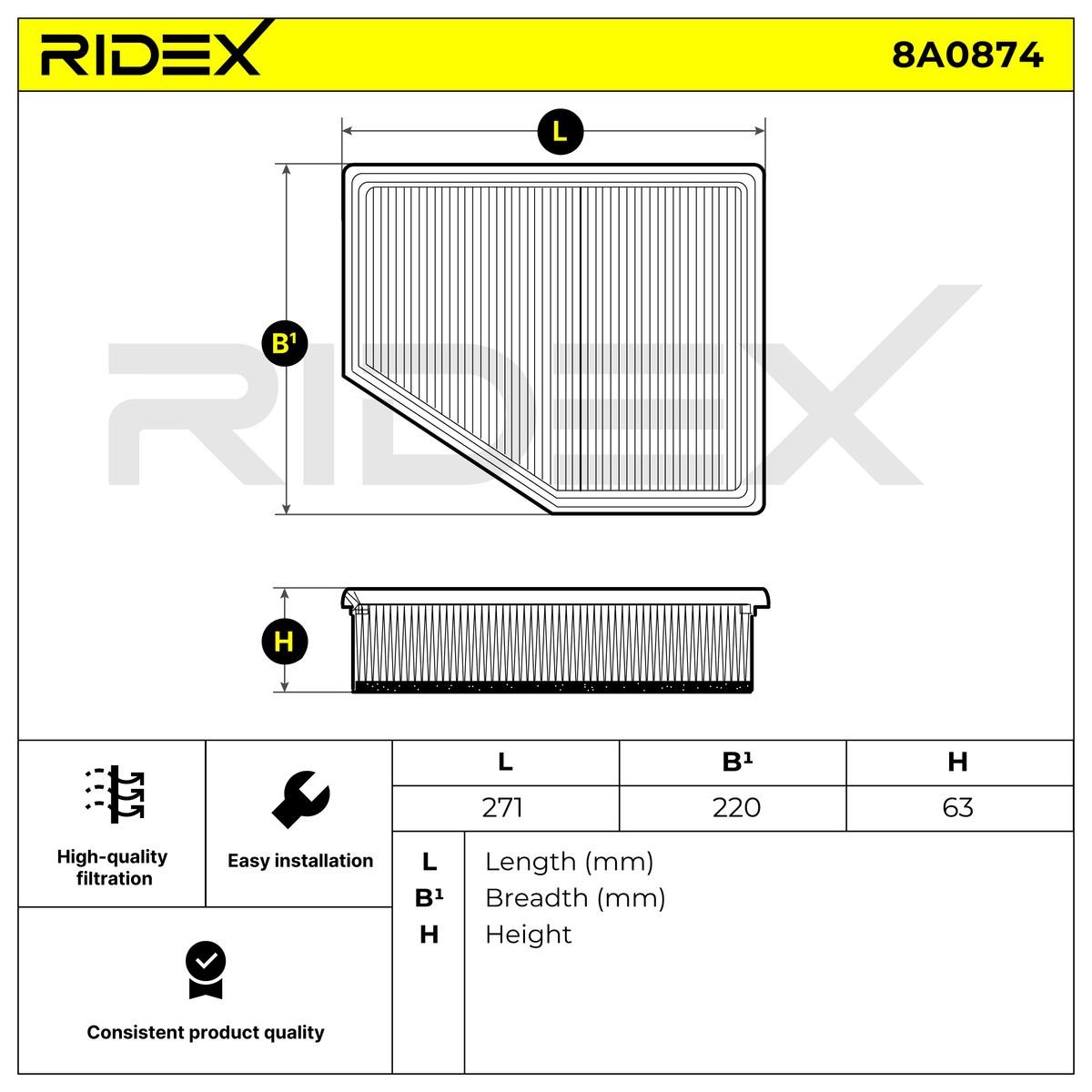 OEM-quality RIDEX 8A0874 Engine filter