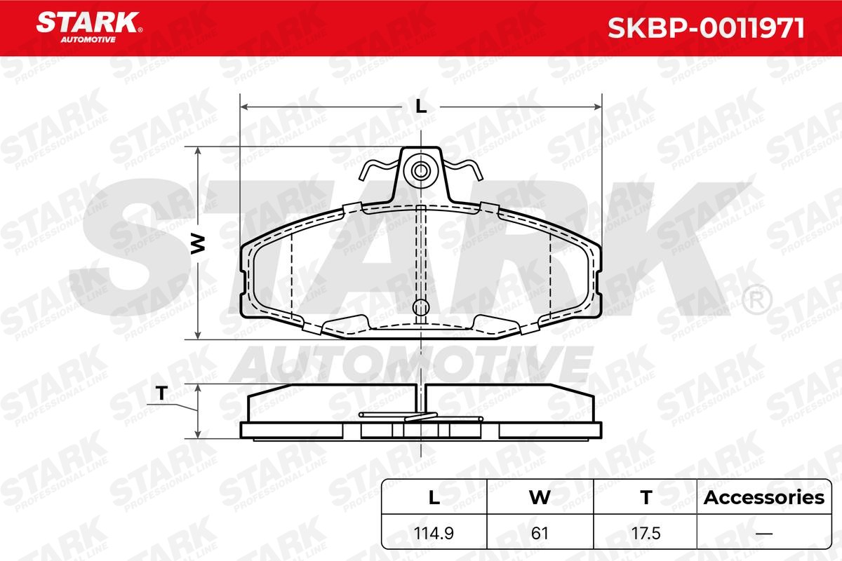 SKBP-0011971 Set of brake pads SKBP-0011971 STARK Front Axle, Low-Metallic, with anti-squeak plate